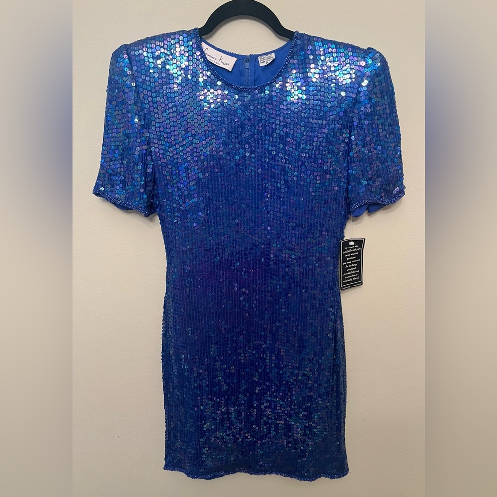 Laurence Kazar New York Vintage Silk Sequin Beaded Dress Women's Medium